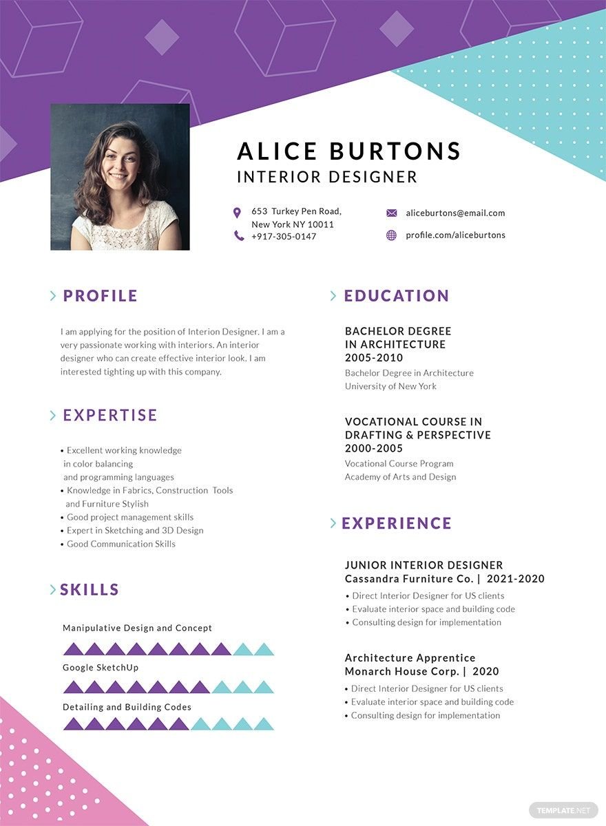 Free One Page Resume for Experienced Template