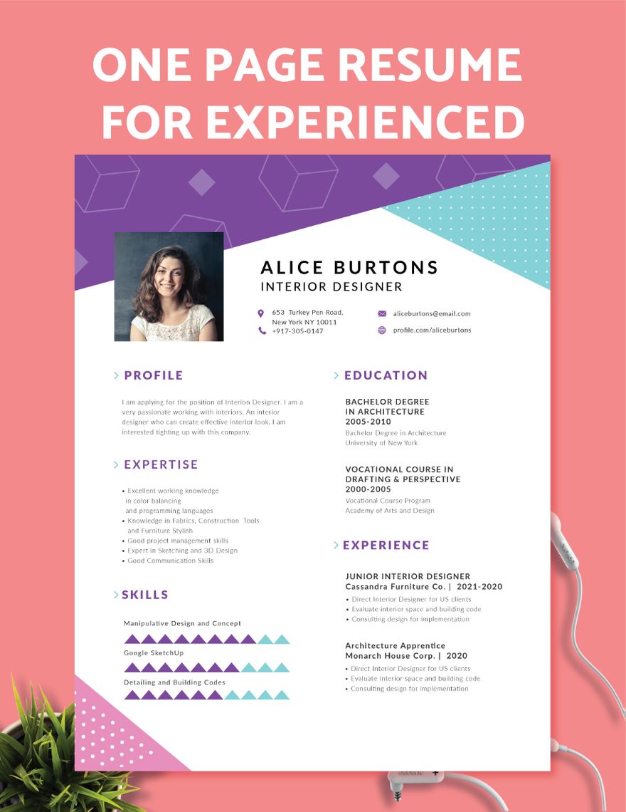 Free One Page Resume for Experienced