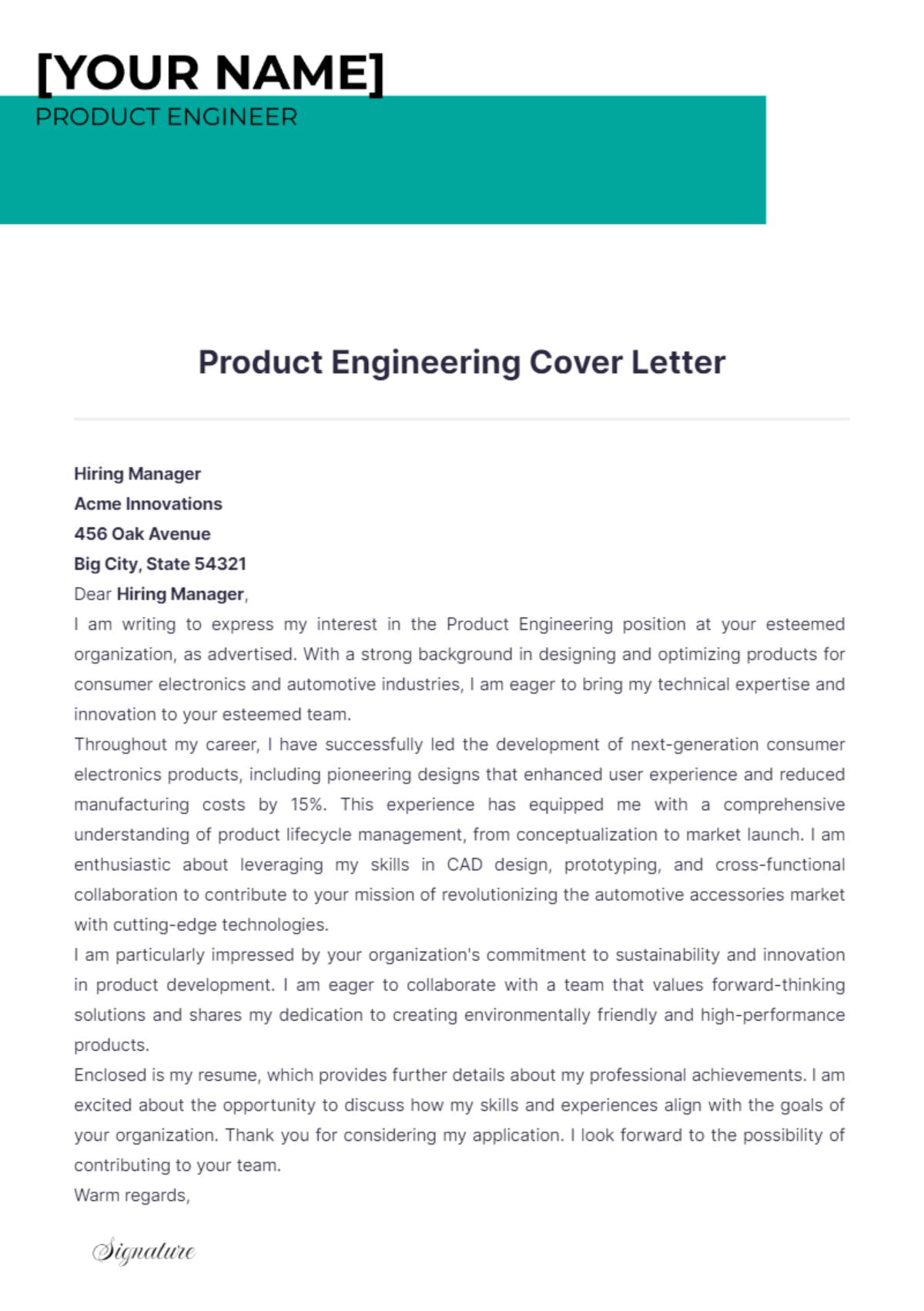 Product Engineering Cover Letter - Edit Online & Download