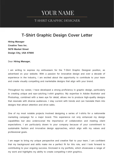 Free T-Shirt Graphic Design Cover Letter to Edit Online
