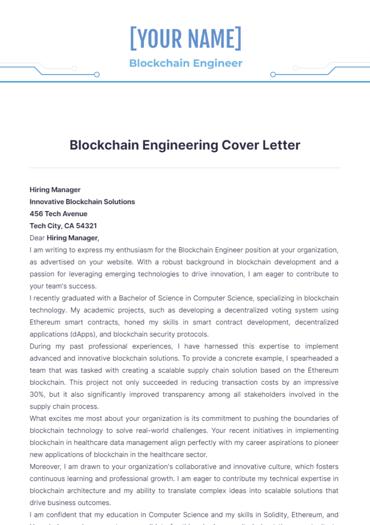 Blockchain Engineering Cover Letter - Edit Online & Download