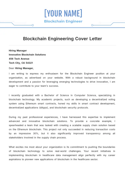 Free Blockchain Engineering Cover Letter to Edit Online
