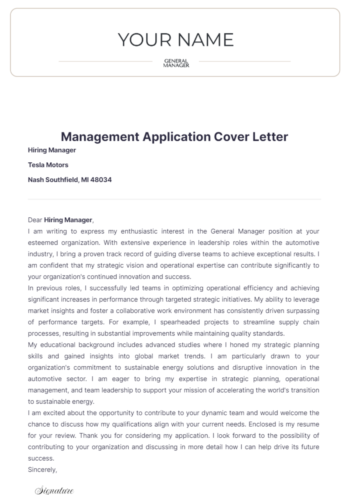 Management Application Cover Letter - Edit Online & Download