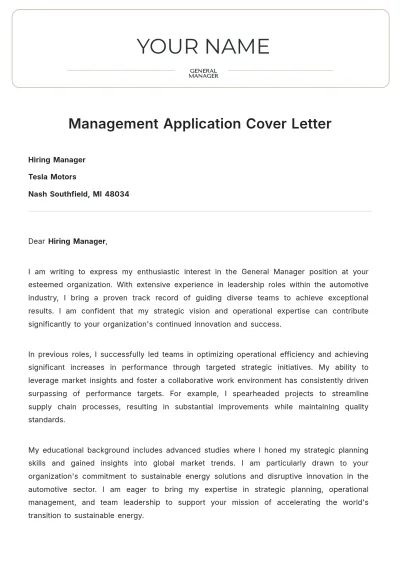 Free Management Application Cover Letter to Edit Online