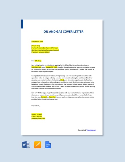 cover letter for job application oil and gas