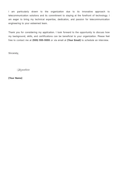 Free Telecommunication Engineering Cover Letter to Edit Online