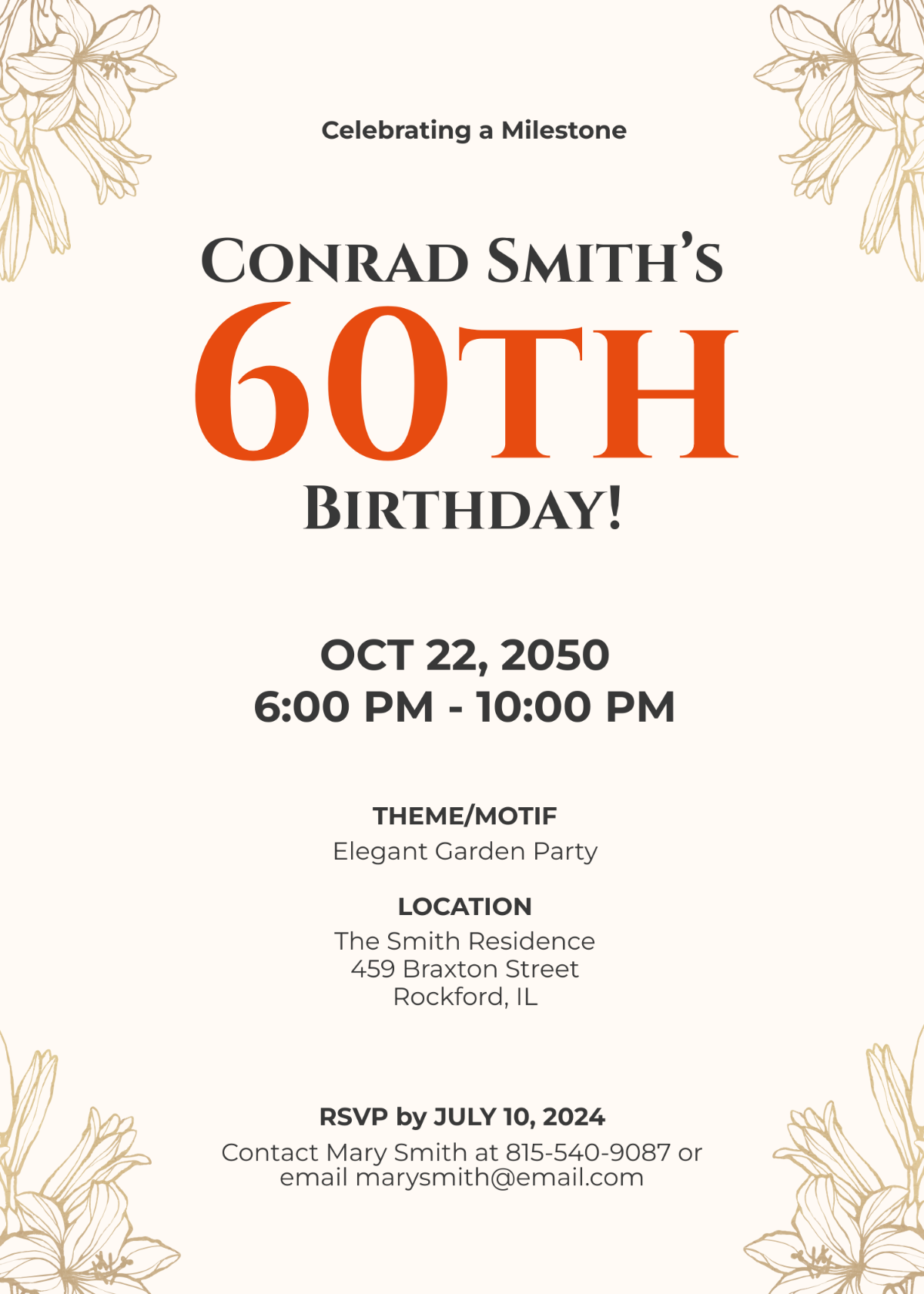 Adult's 60th Birthday Invitation