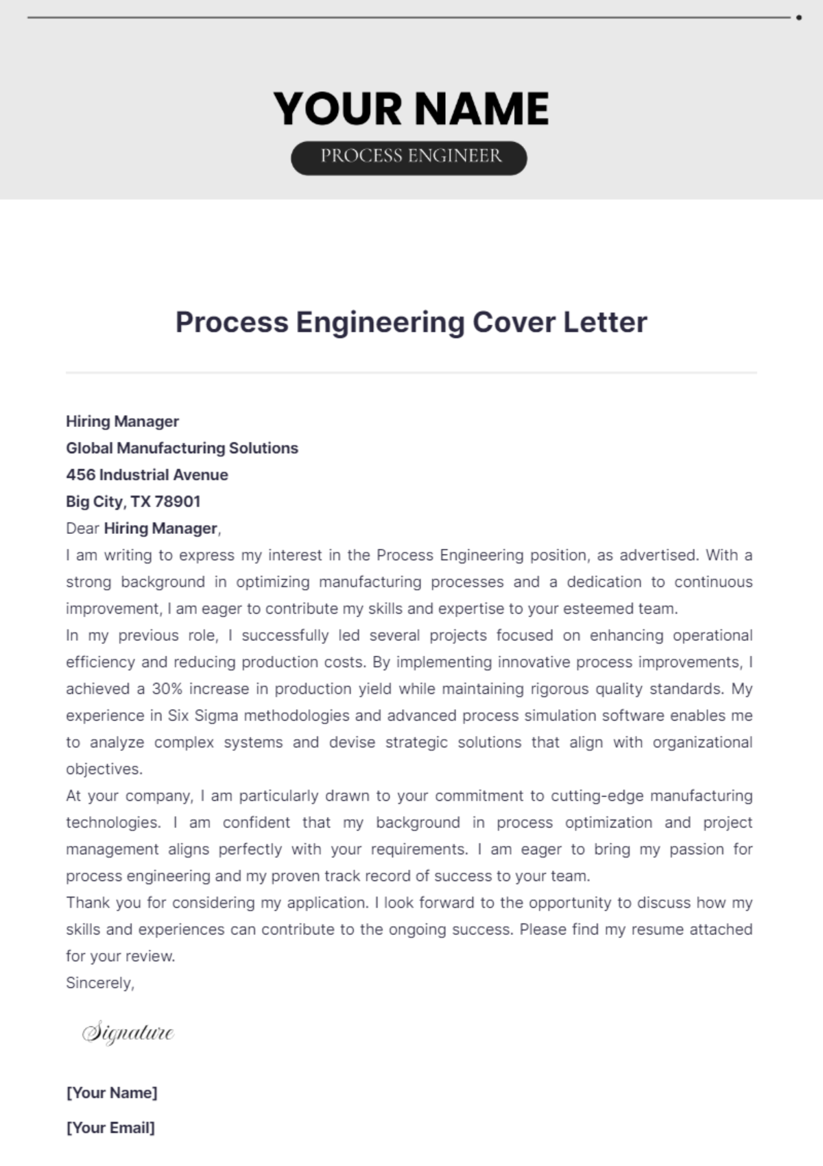 Process Engineering Cover Letter - Edit Online & Download