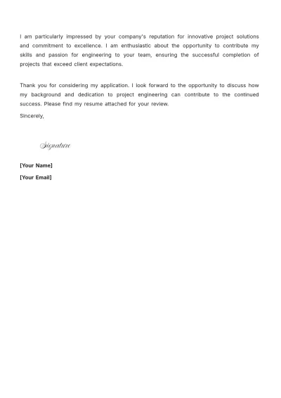 Free Project Engineering Cover Letter to Edit Online