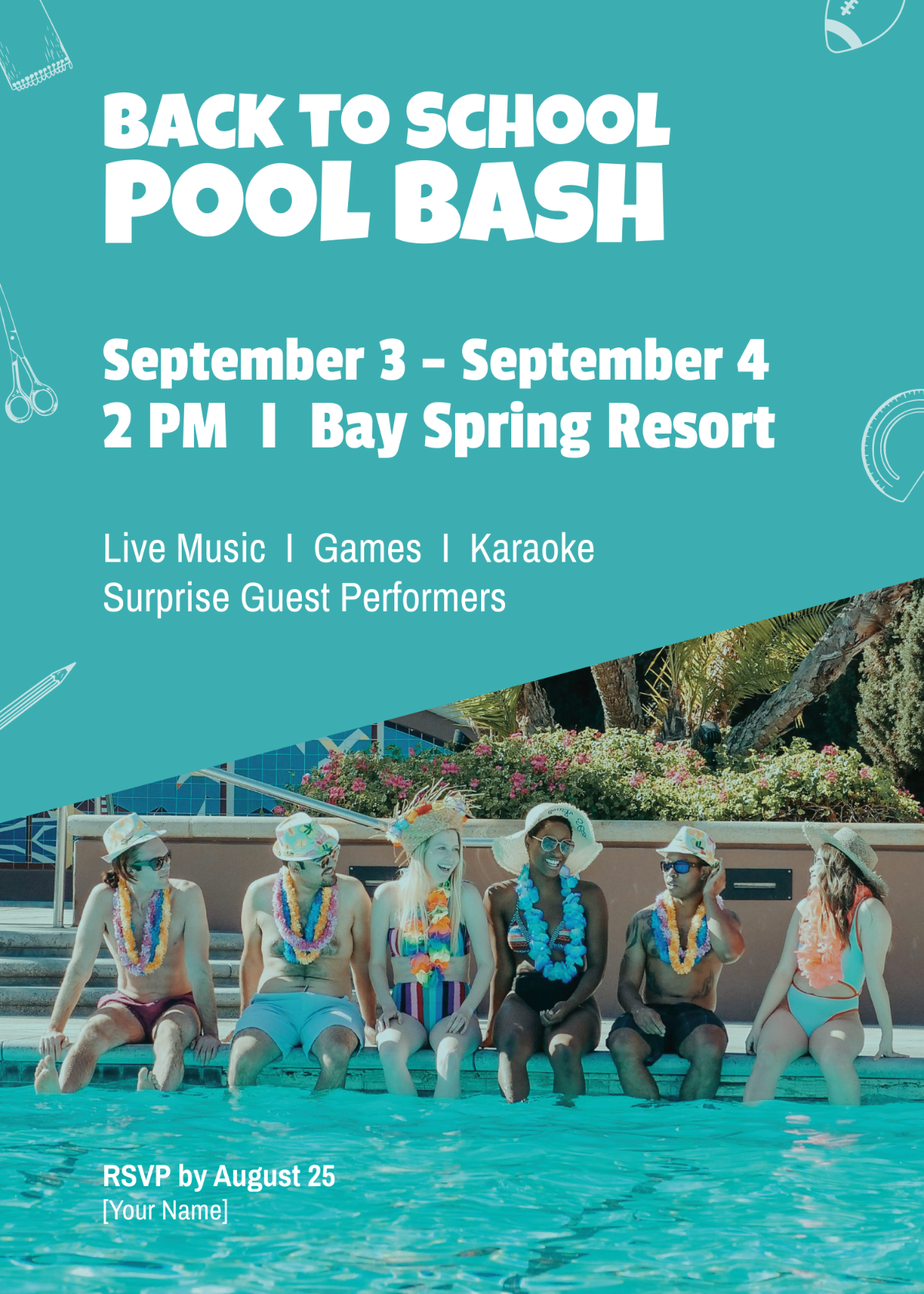Back to School Pool Party Invitation