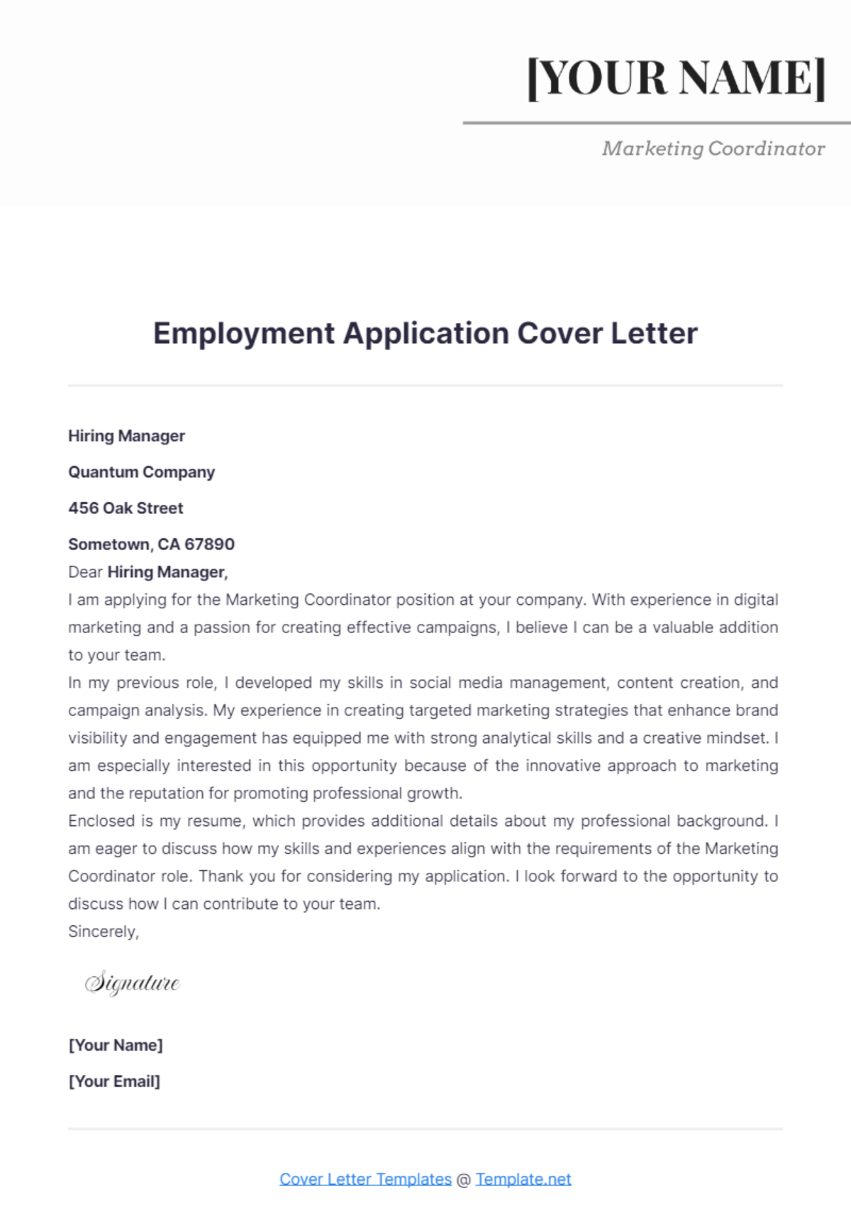 Employment Application Cover Letter - Edit Online & Download