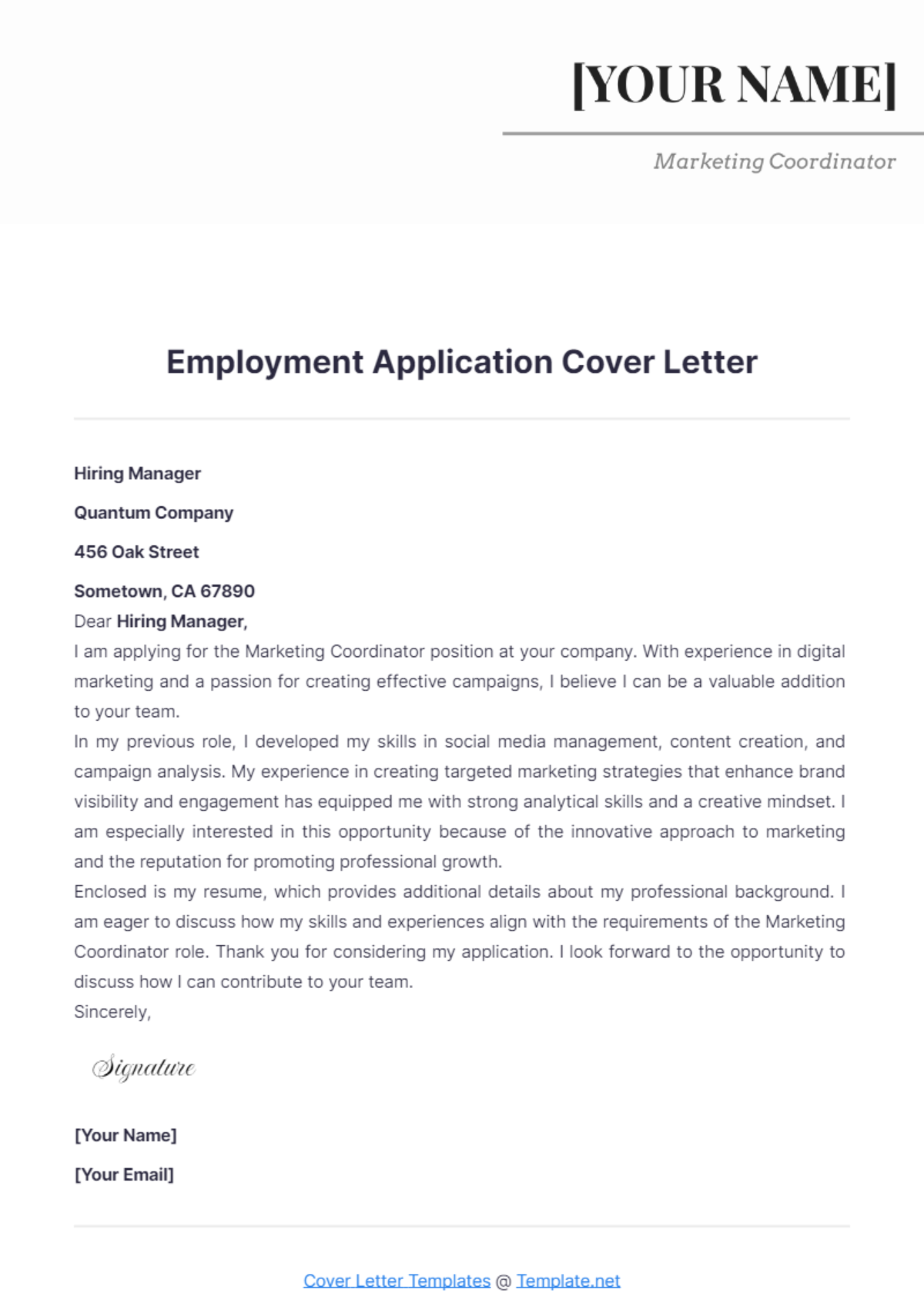 Free Employment Application Cover Letter Template To Edit Online Free Employment Application Cover Letter Template To Edit Online