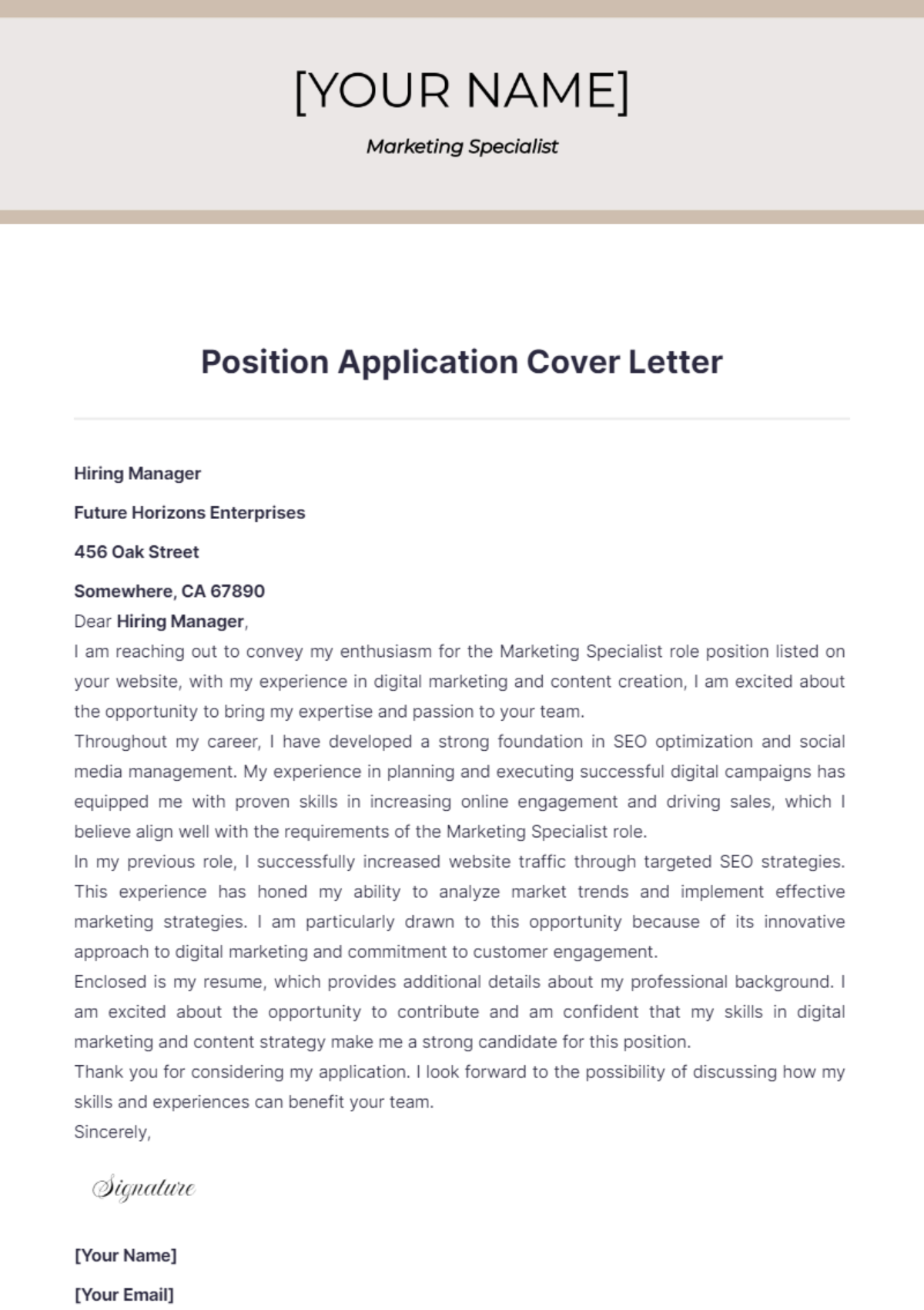 Position Application Cover Letter - Edit Online & Download