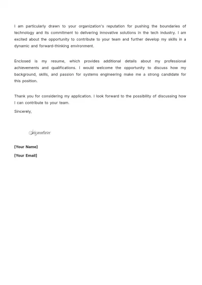 Free Systems Engineering Cover Letter to Edit Online