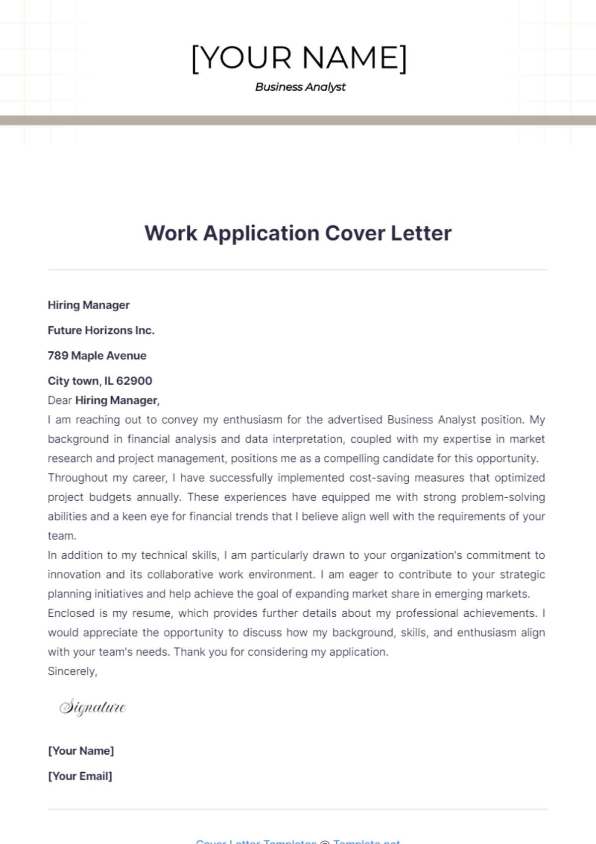 Work Application Cover Letter - Edit Online & Download