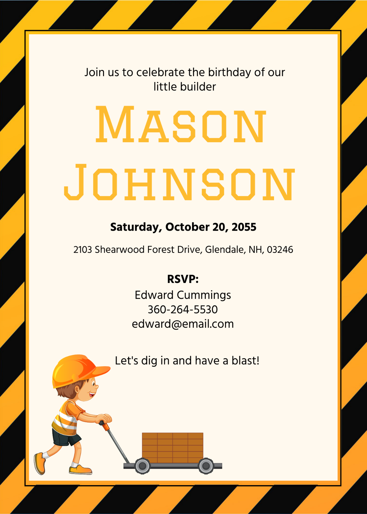 Kids Construction Party Invitation