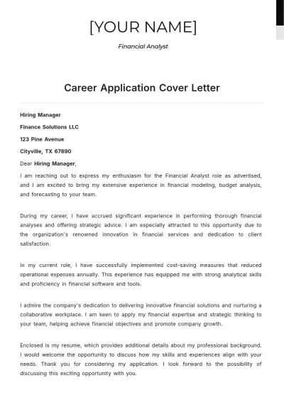 Free Career Application Cover Letter to Edit Online