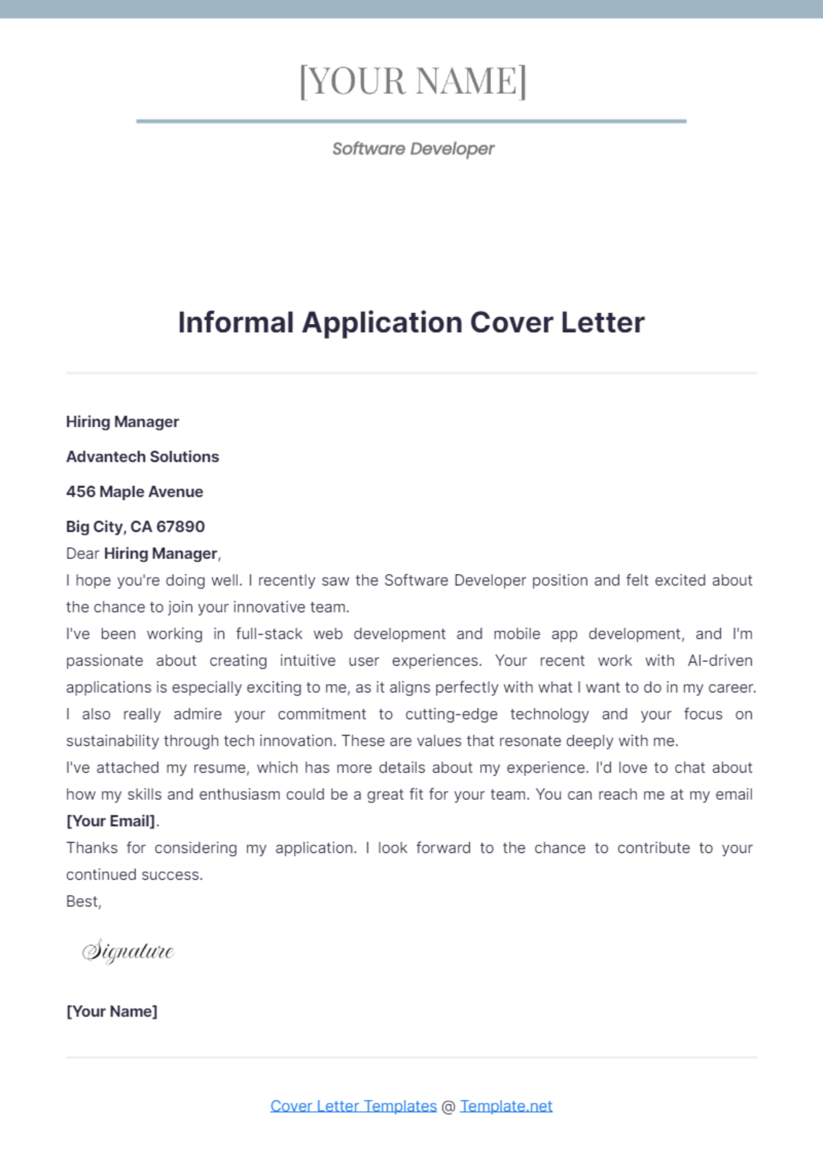 Informal Application Cover Letter - Edit Online & Download