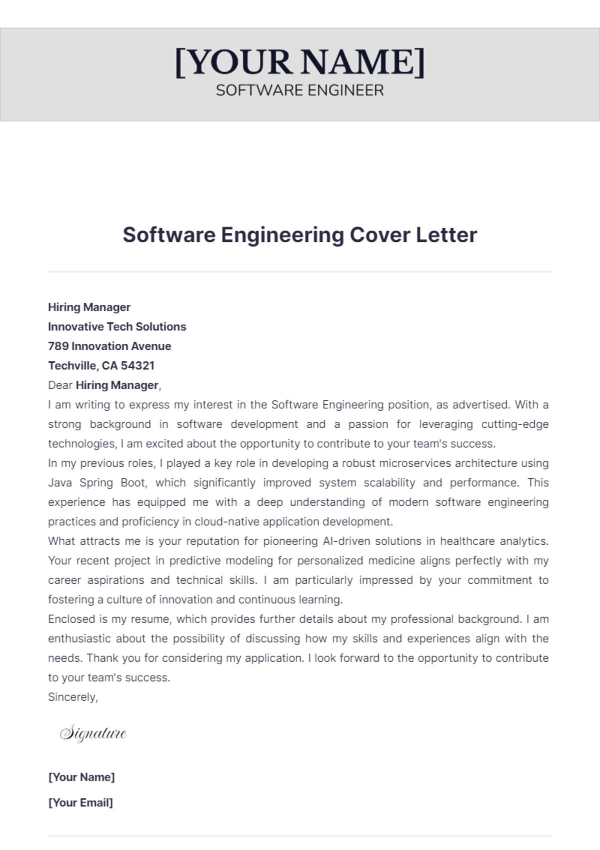 Software Engineering Cover Letter - Edit Online & Download