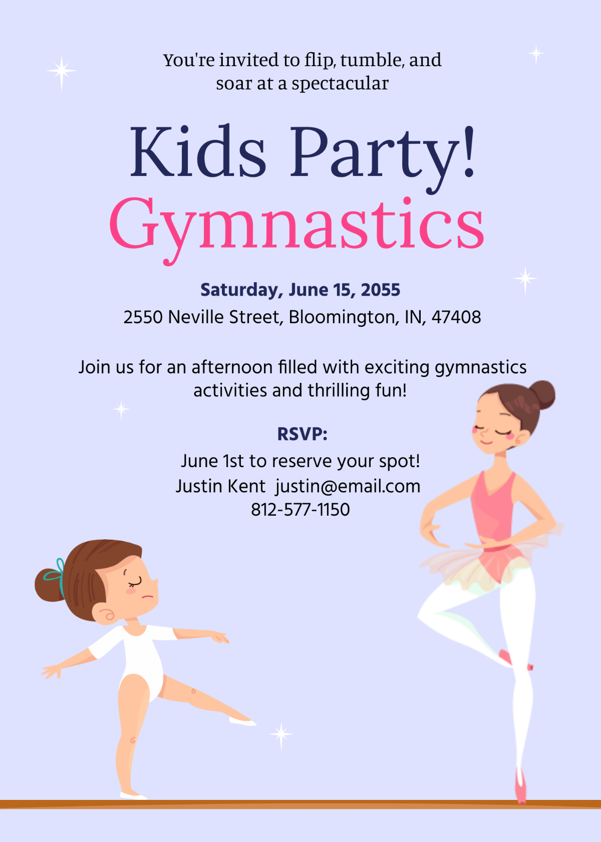 Gymnastics Kids Party Invitation