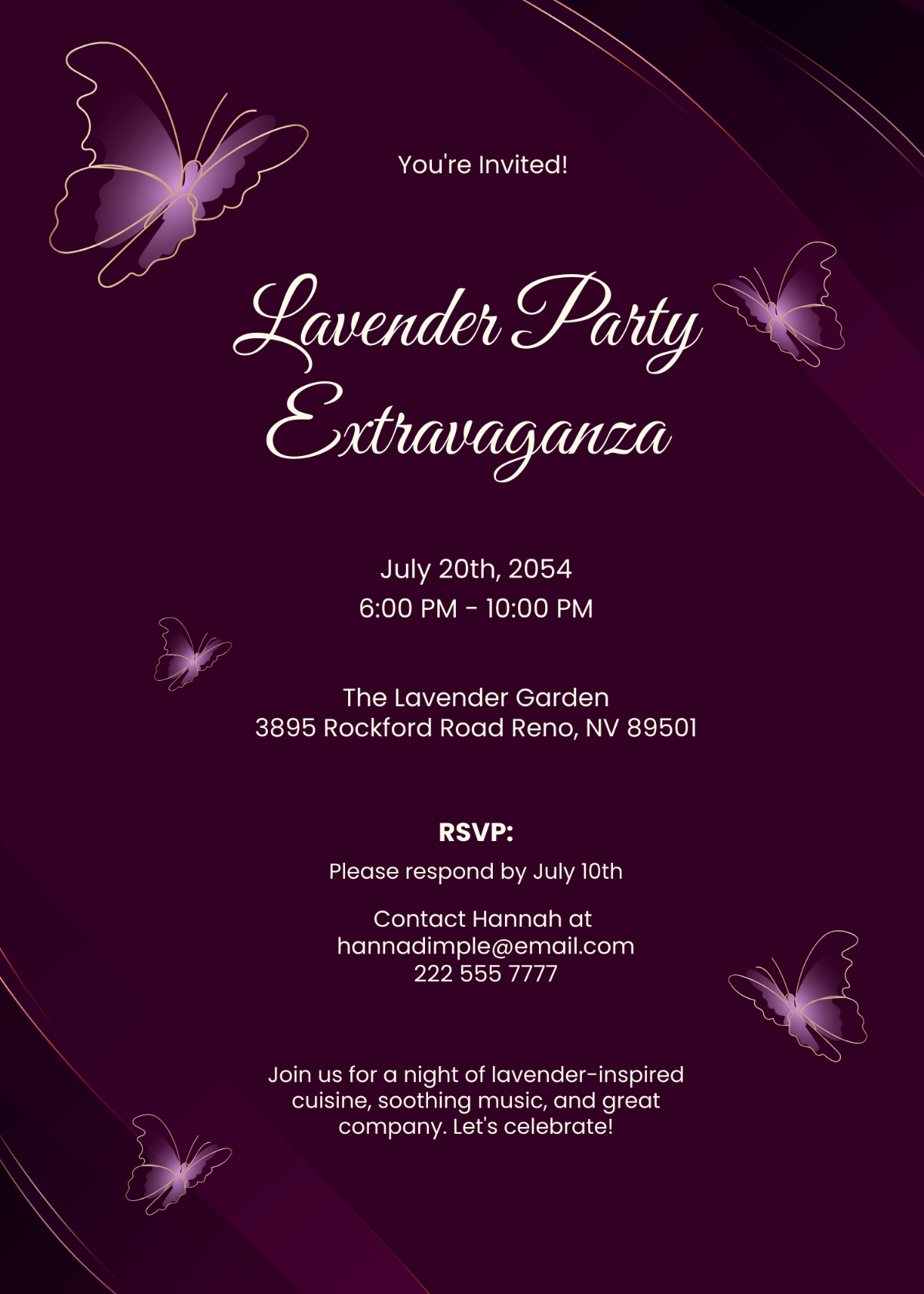 Lavender Butterfly Invitation