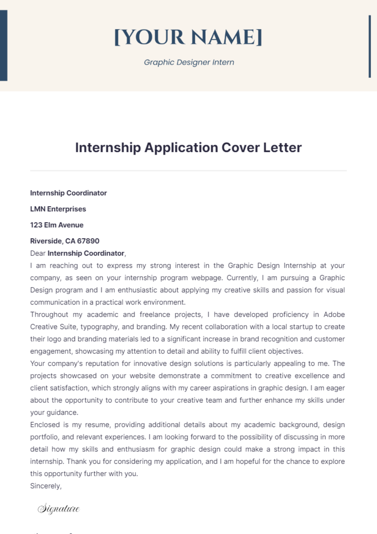 Internship Application Cover Letter - Edit Online & Download