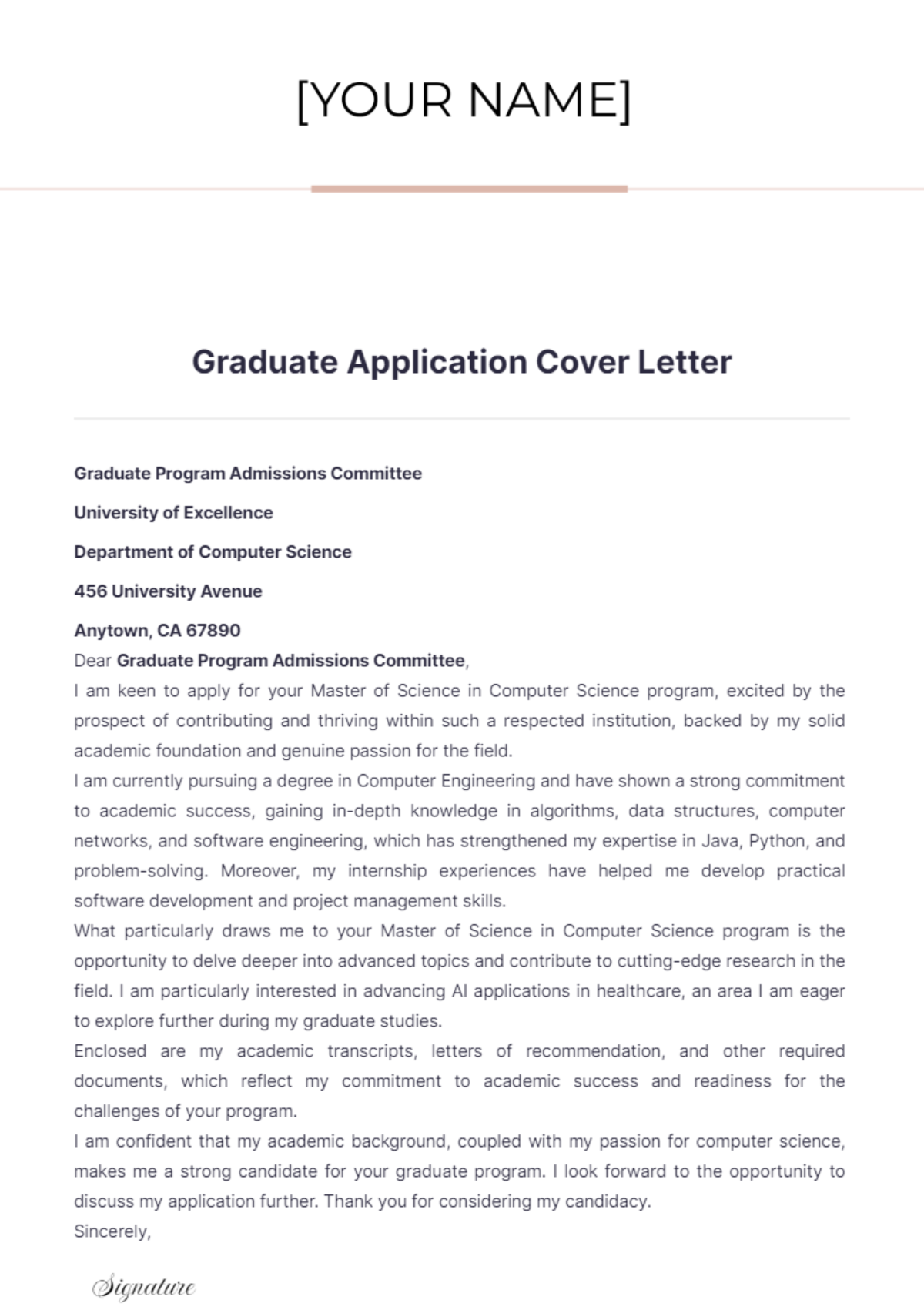 Graduate Application Cover Letter - Edit Online & Download