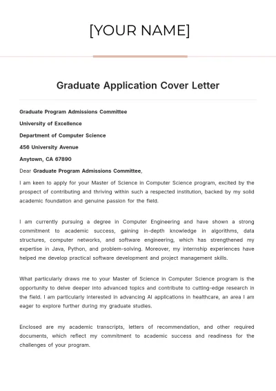 Free Graduate Application Cover Letter to Edit Online