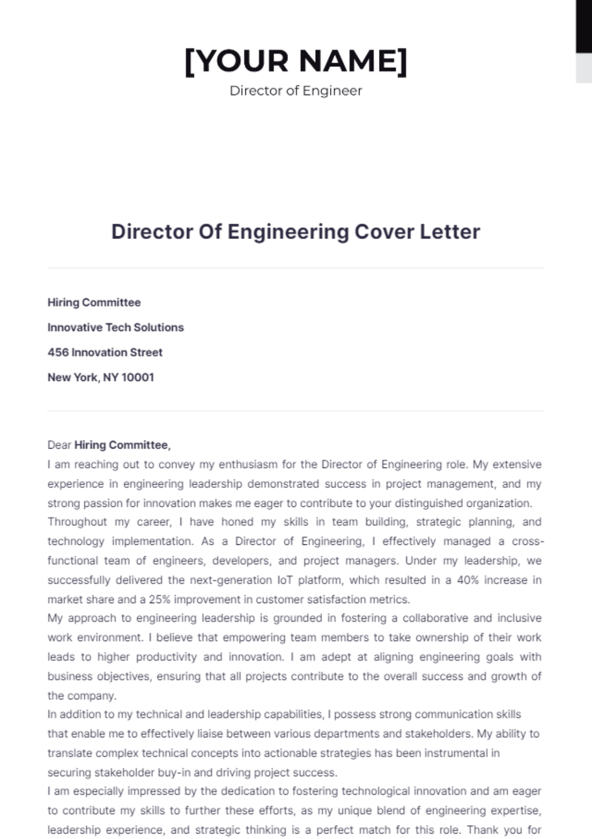 Director Of Engineering Cover Letter - Edit Online & Download