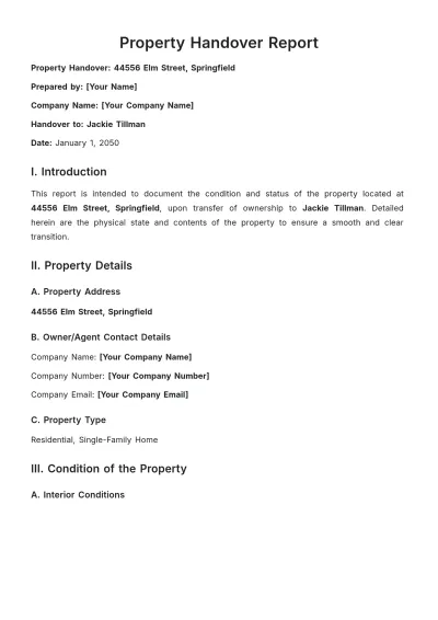 Free Property Handover Report Template to Edit Online