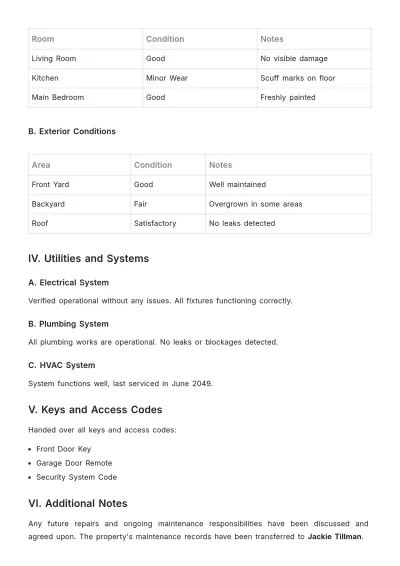 Free Property Handover Report Template to Edit Online