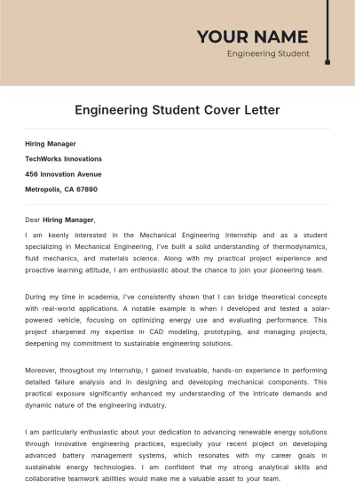 Free Engineering Student Cover Letter to Edit Online