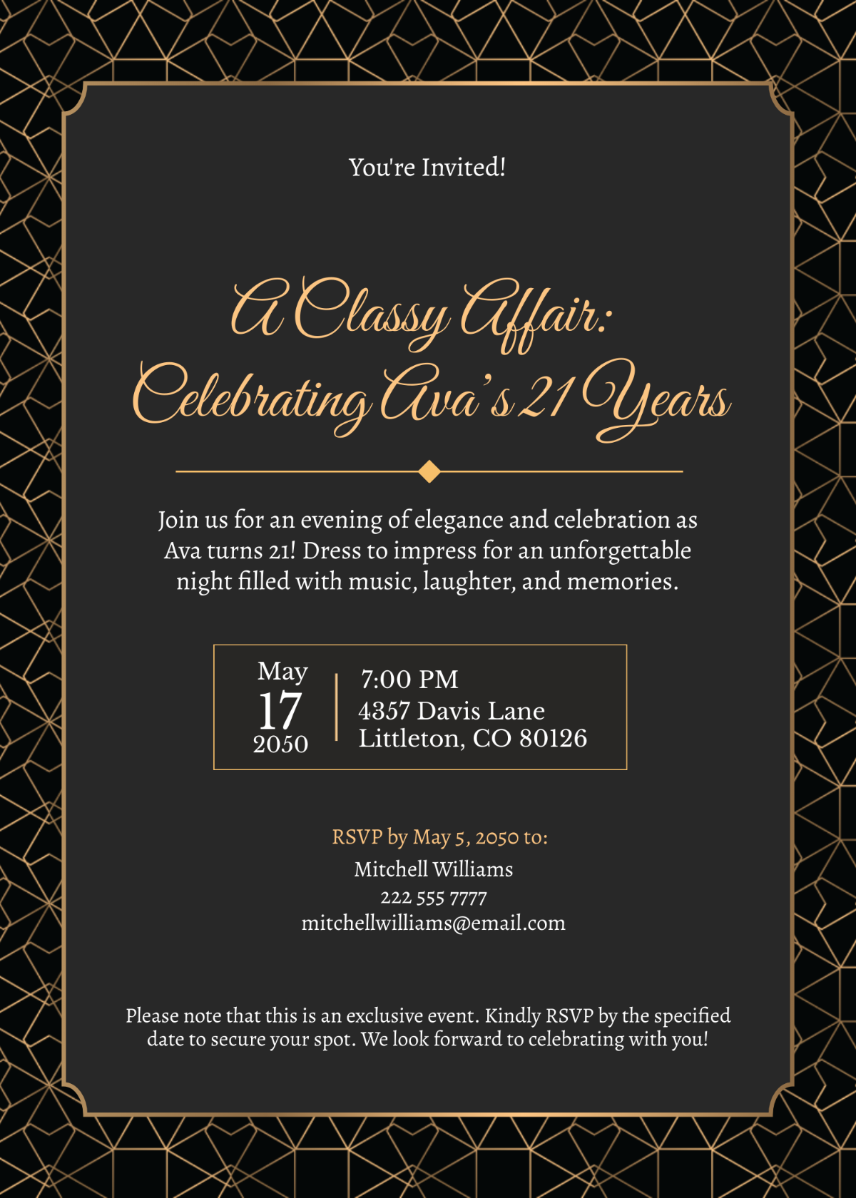 Classy 21st Birthday Invitation