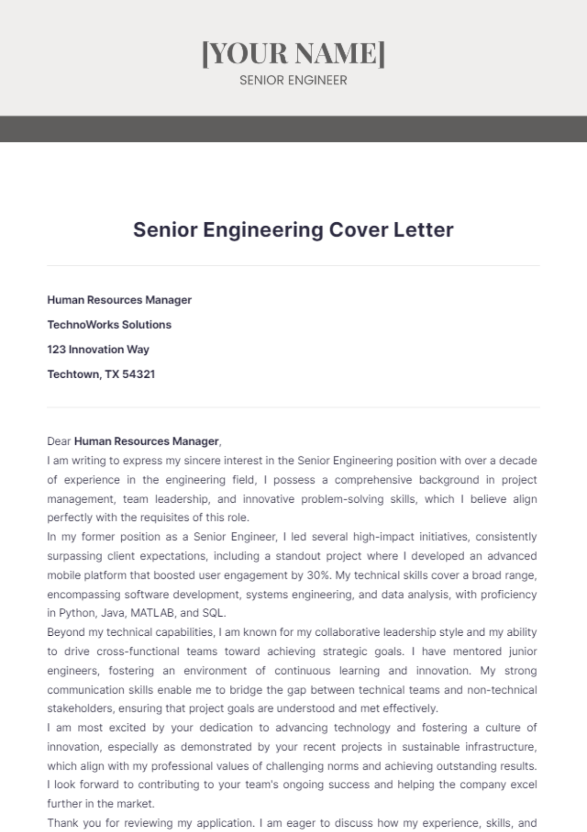 Senior Engineering Cover Letter - Edit Online & Download