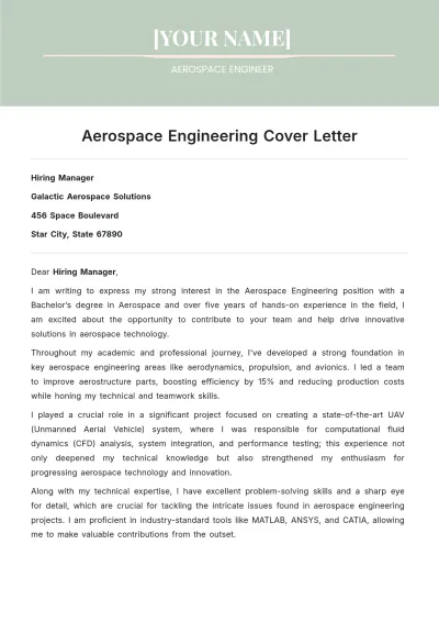 Free Aerospace Engineering Cover Letter to Edit Online