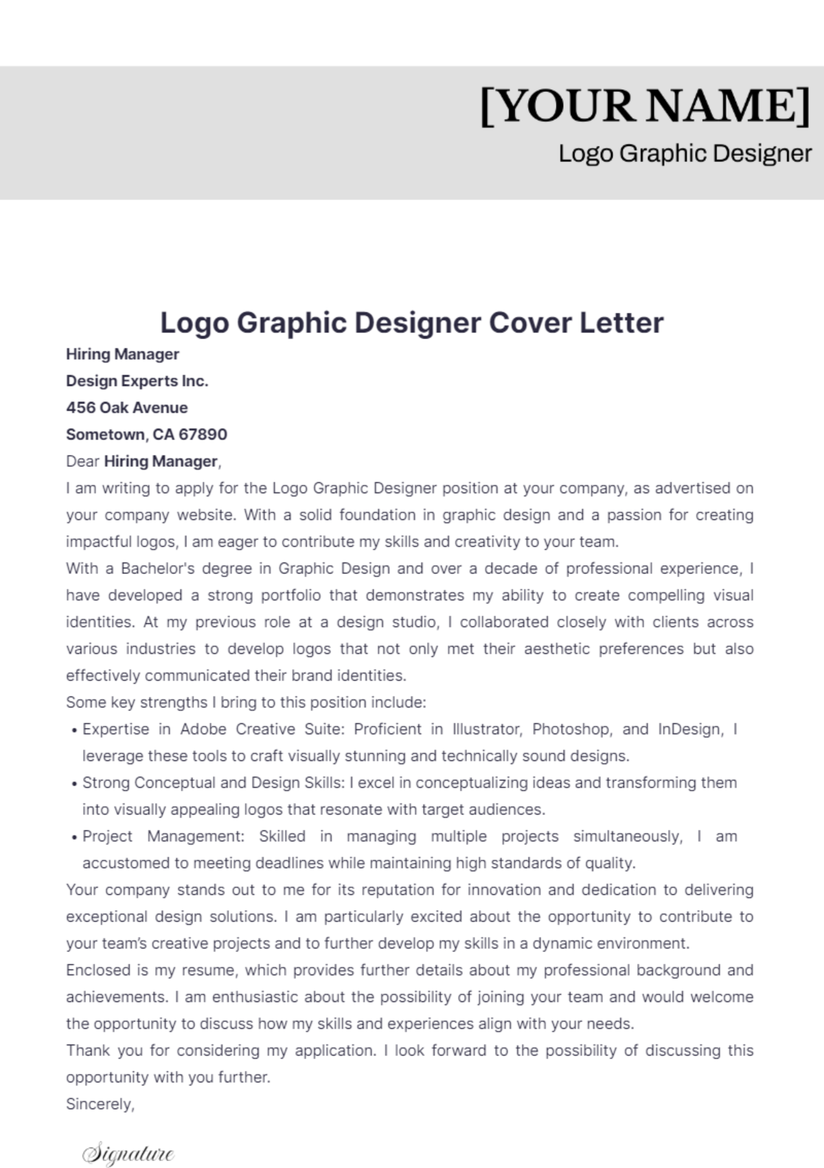 Logo Graphic Designer Cover Letter - Edit Online & Download