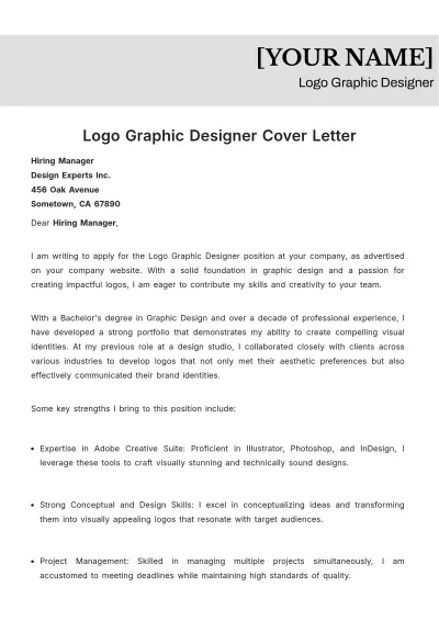 Free Logo Graphic Designer Cover Letter to Edit Online