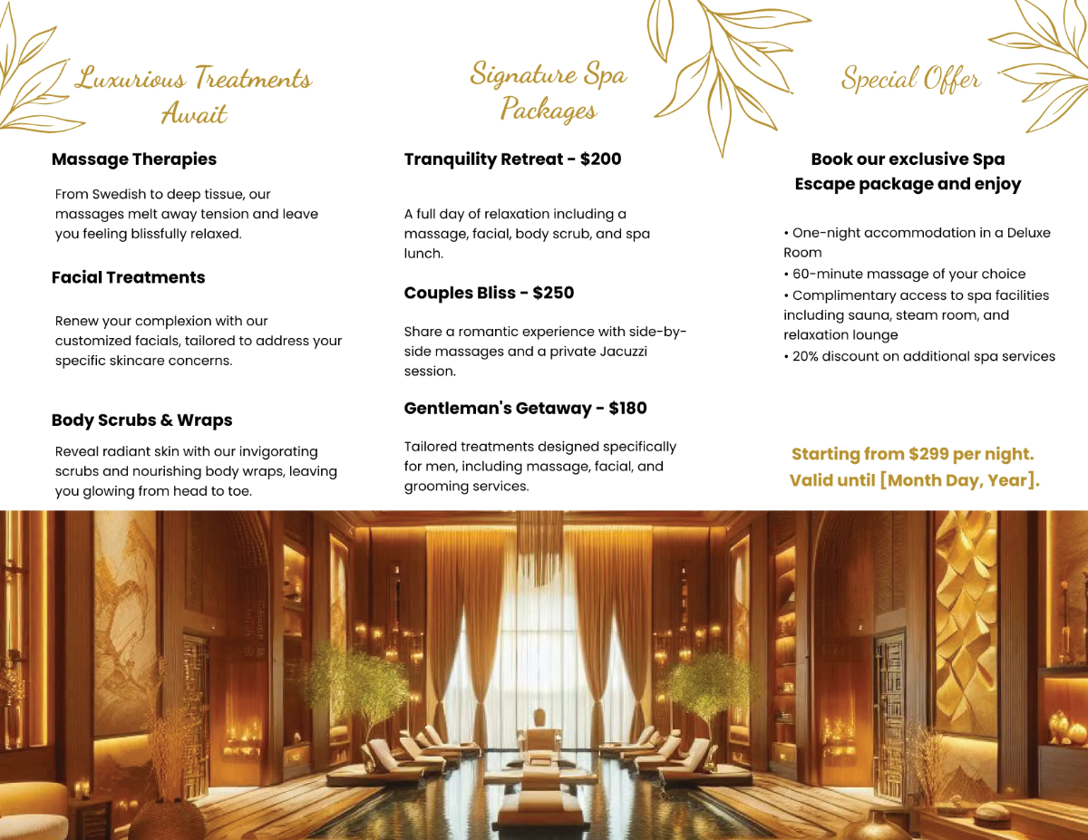 Free Hotel Spa Brochure Template to Edit Online