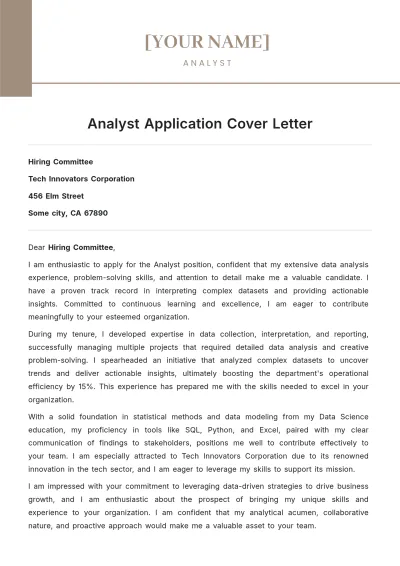 Free Analyst Application Cover Letter to Edit Online