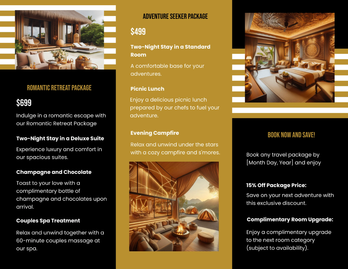 Free Hotel Travel Packages Brochure Template to Edit Online