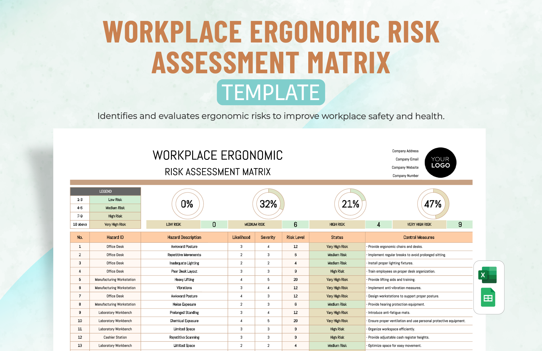 Workplace Ergonomic Risk Assessment Matrix Template in Excel, Google Sheets