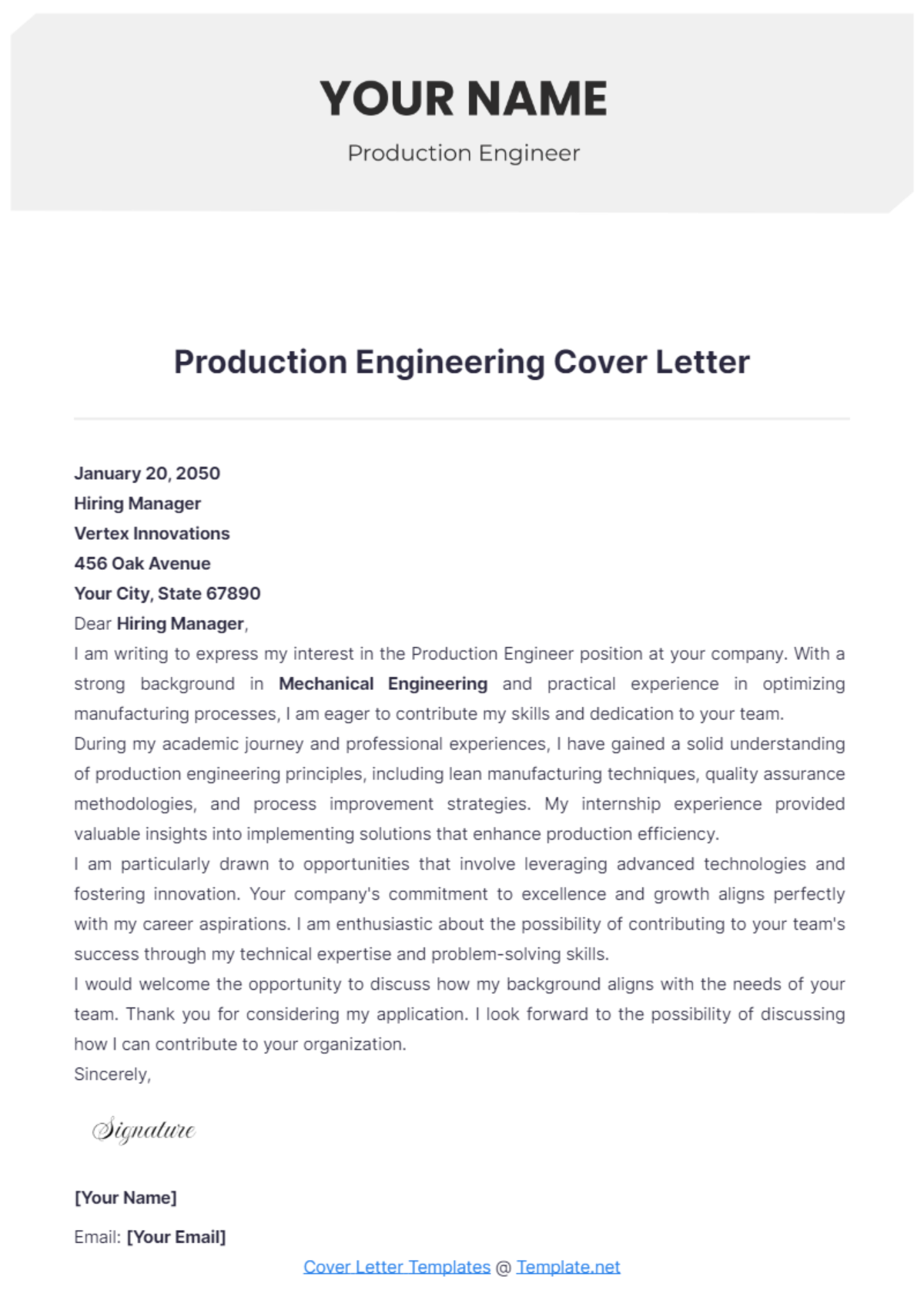 Production Engineering Cover Letter - Edit Online & Download