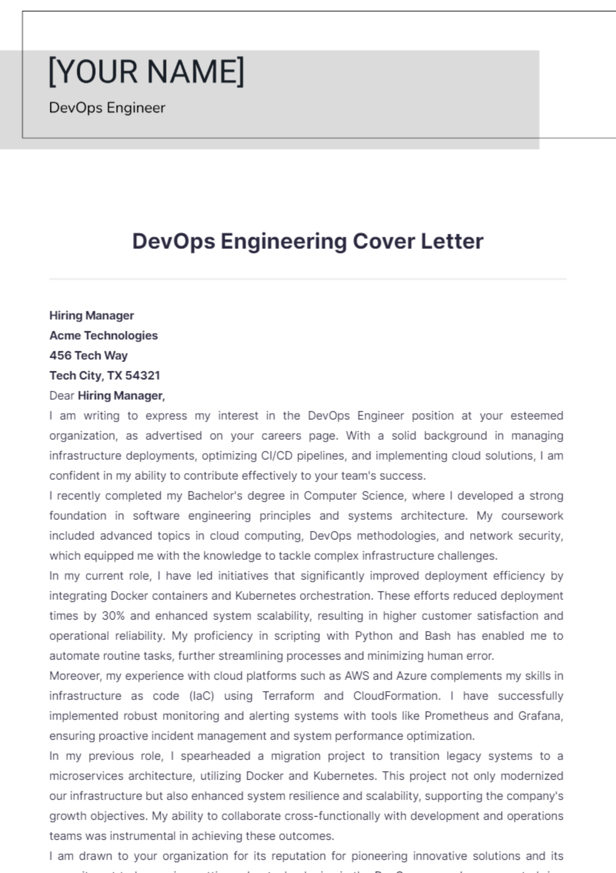 DevOps Engineering Cover Letter - Edit Online & Download