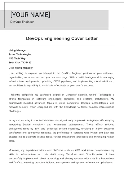 Free DevOps Engineering Cover Letter to Edit Online