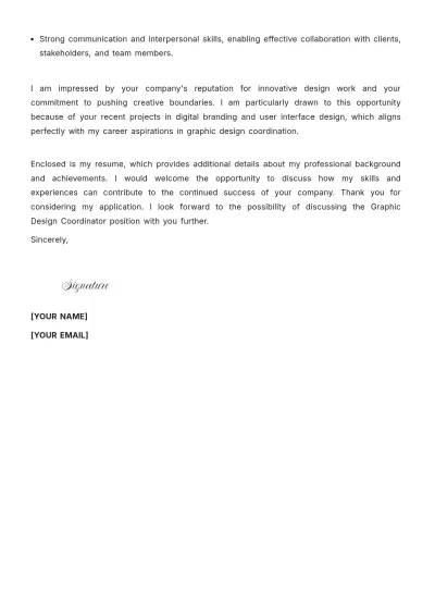 Free Graphic Design Coordinator Cover Letter to Edit Online