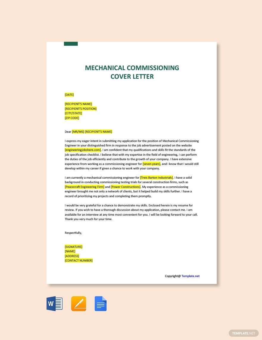 Mechanical Commissioning Engineer Cover Letter