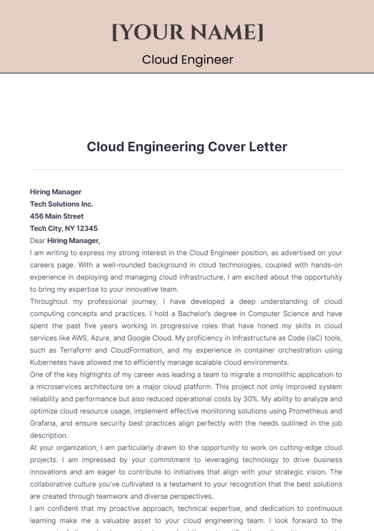 Cloud Engineering Cover Letter - Edit Online & Download