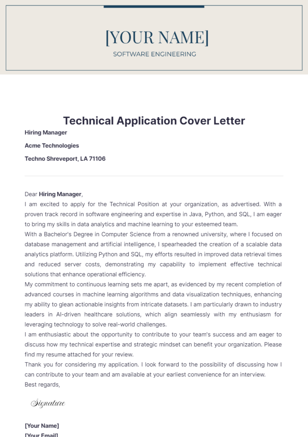 Technical Application Cover Letter - Edit Online & Download