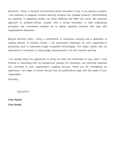 Free Machine Learning Engineering Cover Letter to Edit Online