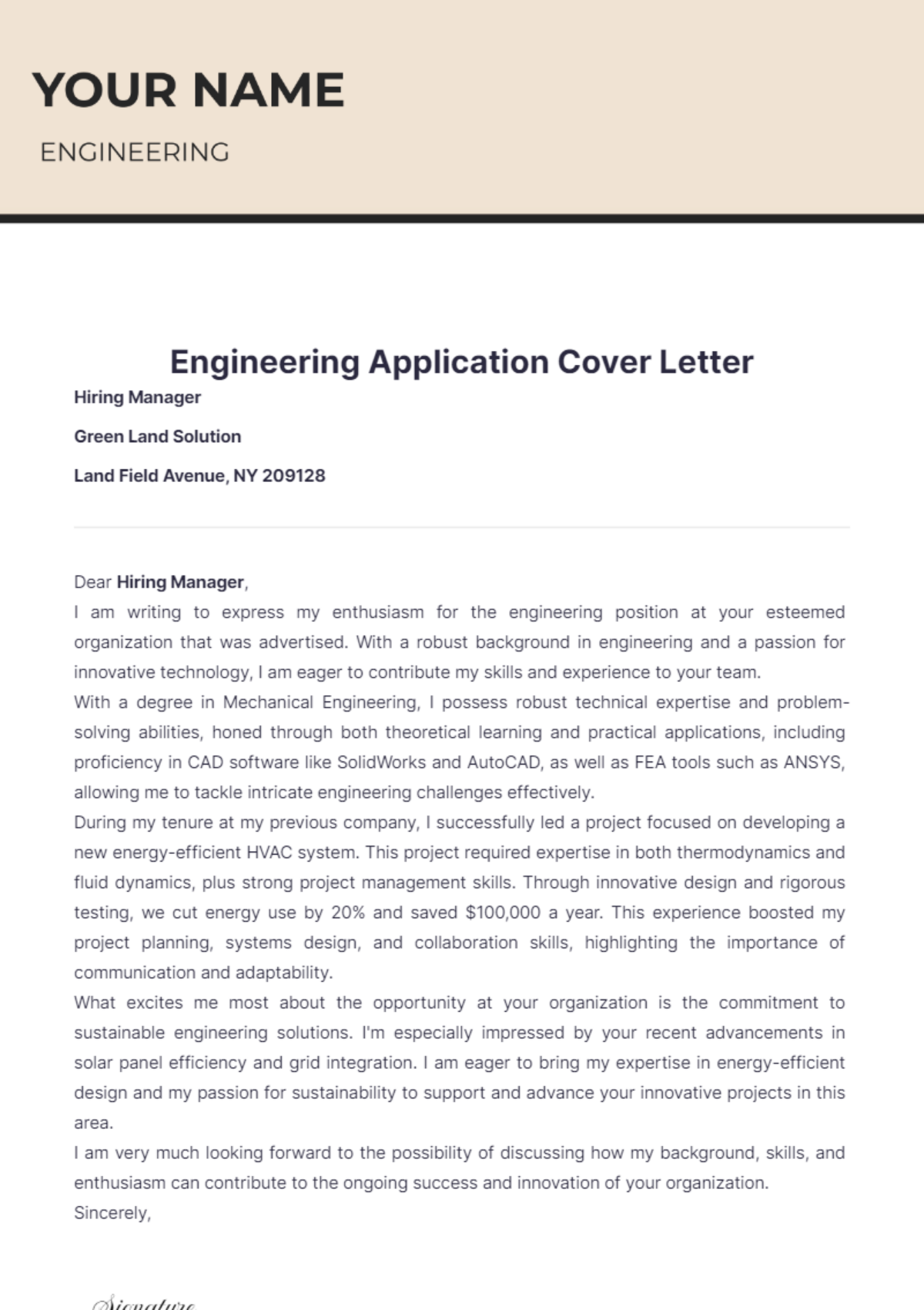 Engineering Application Cover Letter - Edit Online & Download